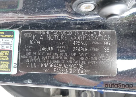 2010 Kia Optima Lx из США, поврежденный, VIN KNAGG4A89A5400338